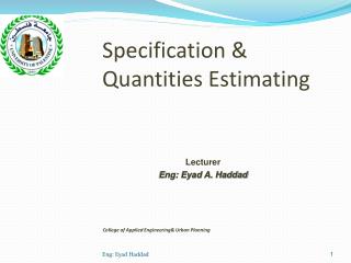 Specification &amp; Quantities Estimating