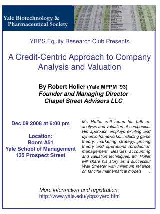 By Robert Holler (Yale MPPM ’93) Founder and Managing Director Chapel Street Advisors LLC