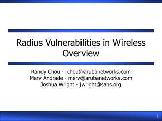 Radius Vulnerabilities in Wireless Overview
