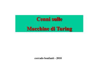 Cenni sulle Macchine di Turing