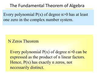 Every polynomial P(x) of degree n&gt;0 has at least one zero in the complex number system.