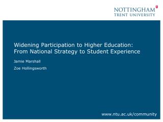 Widening Participation to Higher Education: From National Strategy to Student Experience
