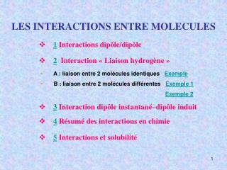 LES INTERACTIONS ENTRE MOLECULES