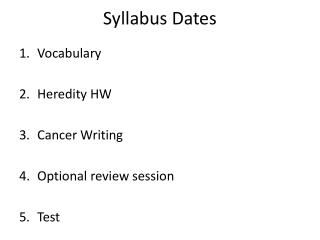 Syllabus Dates