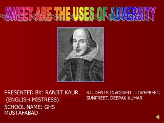 PRESENTED BY: RANJIT KAUR (ENGLISH MISTRESS) SCHOOL NAME: GHS MUSTAFABAD
