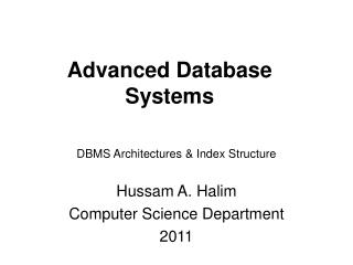 Advanced Database Systems