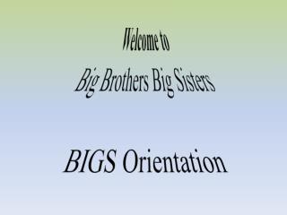 Welcome to Big Brothers Big Sisters BIGS Orientation