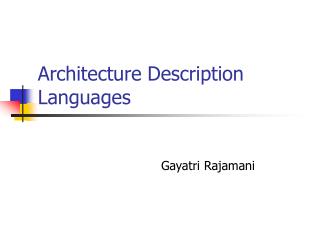 Architecture Description Languages