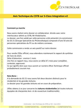Avis Technique du CSTB sur S-Class Integration v2