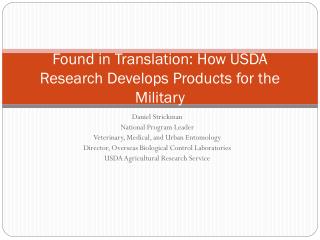 Found in Translation: How USDA Research Develops Products for the Military