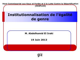 Institutionnalisation de l’égalité de genre