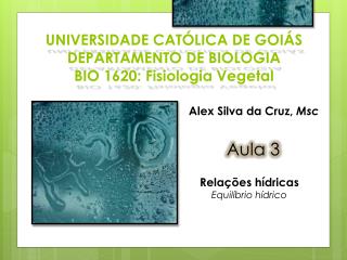 UNIVERSIDADE CATÓLICA DE GOIÁS DEPARTAMENTO DE BIOLOGIA BIO 1620: Fisiologia Vegetal