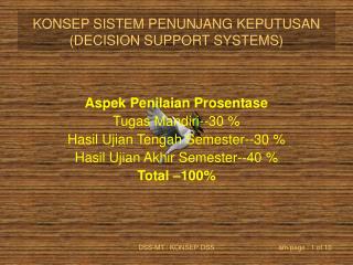 Aspek Peni laian Prosentase Tugas Mandiri--30 % Hasil Ujian Tengah Semester--30 %