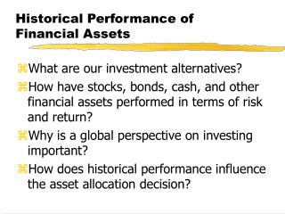 Historical Performance of Financial Assets