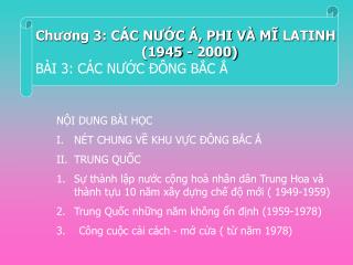 Chương 3: CÁC NƯỚC Á, PHI VÀ MĨ 	LATINH 			(1945 - 2000) BÀI 3: CÁC NƯỚC ĐÔNG BẮC Ắ