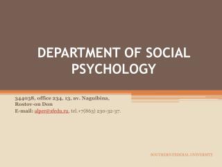 DEPARTMENT OF SOCIAL PSYCHOLOGY