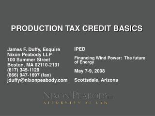 PRODUCTION TAX CREDIT BASICS