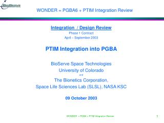 WONDER = PGBA6 + PTIM Integration Review