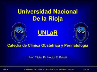 Universidad Nacional De la Rioja UNLaR Cátedra de Clínica Obstétrica y Perinatología