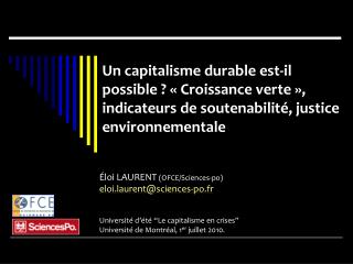 Éloi LAURENT (OFCE/Sciences-po) eloi.laurent@sciences-po.fr