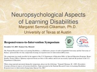 Neuropsychological Aspects of Learning Disabilities
