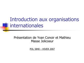 Introduction aux organisations internationales