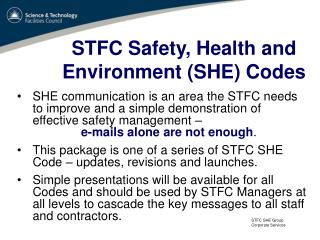 STFC Safety, Health and Environment (SHE) Codes