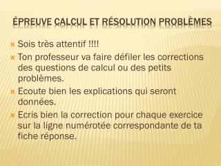 épreuve calcul et résolution problèmes