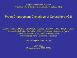 Programme National ACI FNS RISQUES NATURELS et CHANGEMENT CLIMATIQUE