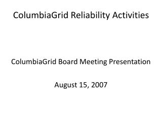 ColumbiaGrid Reliability Activities