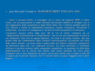 prof. Riccardo Varaldo in «RAPPORTO IRPET TOSCANA 2030»