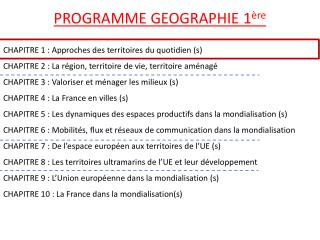 PROGRAMME GEOGRAPHIE 1 ère