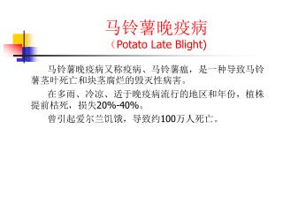 马铃薯晚疫病 （ Potato Late Blight)