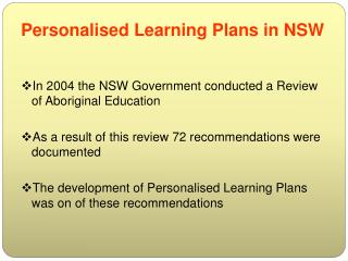 Personalised Learning Plans in NSW