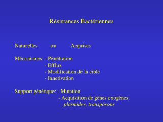 Résistances Bactériennes