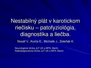 Nestabilný plát v karotickom riečisku – patofyziológia, diagnostika a liečba.