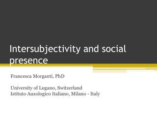 Intersubjectivity and social presence