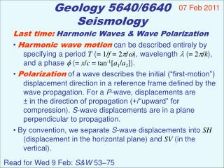 Geology 5640/6640 Seismology