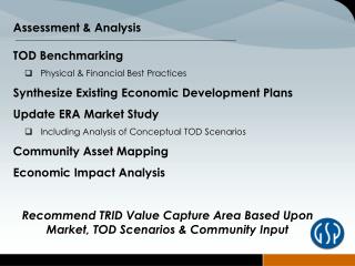 TOD Benchmarking Physical &amp; Financial Best Practices