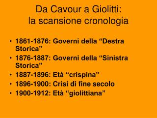 Da Cavour a Giolitti: la scansione cronologia