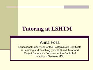 Tutoring at LSHTM