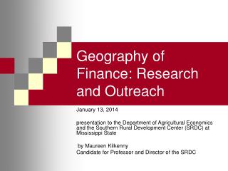 Geography of Finance: Research and Outreach