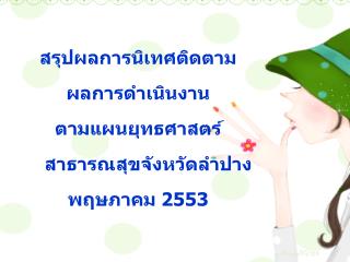 สรุปผลการนิเทศติดตาม ผลการดำเนินงาน ตามแผนยุทธศาสตร์สาธารณสุขจังหวัดลำปาง พฤษภาคม 2553