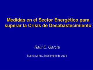 Medidas en el Sector Energético para superar la Crisis de Desabastecimiento