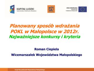 Planowany sposób wdrażania POKL w Małopolsce w 2012r. Najważniejsze konkursy i kryteria