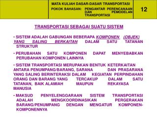 MATA KULIAH DASAR-DASAR TRANSPORTASI