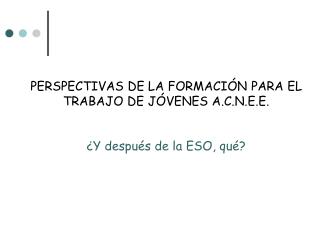 PERSPECTIVAS DE LA FORMACIÓN PARA EL TRABAJO DE JÓVENES A.C.N.E.E. ¿Y después de la ESO, qué?