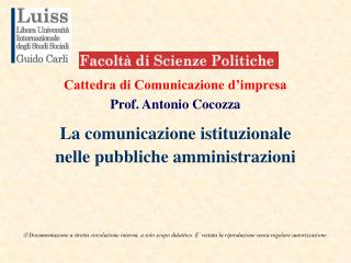 Cattedra di Comunicazione d’impresa Prof. Antonio Cocozza