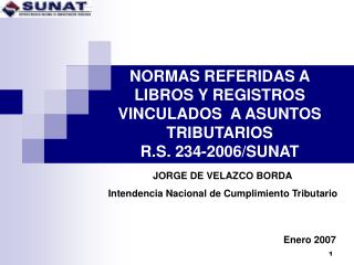 NORMAS REFERIDAS A LIBROS Y REGISTROS VINCULADOS A ASUNTOS TRIBUTARIOS R.S. 234-2006/SUNAT