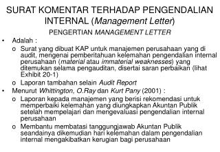 SURAT KOMENTAR TERHADAP PENGENDALIAN INTERNAL ( Management Letter )